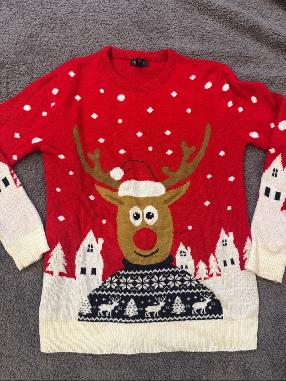 Forever 21 Men’s Red Reindeer Crewneck Sweater with Light Up Red Nose. Size Med